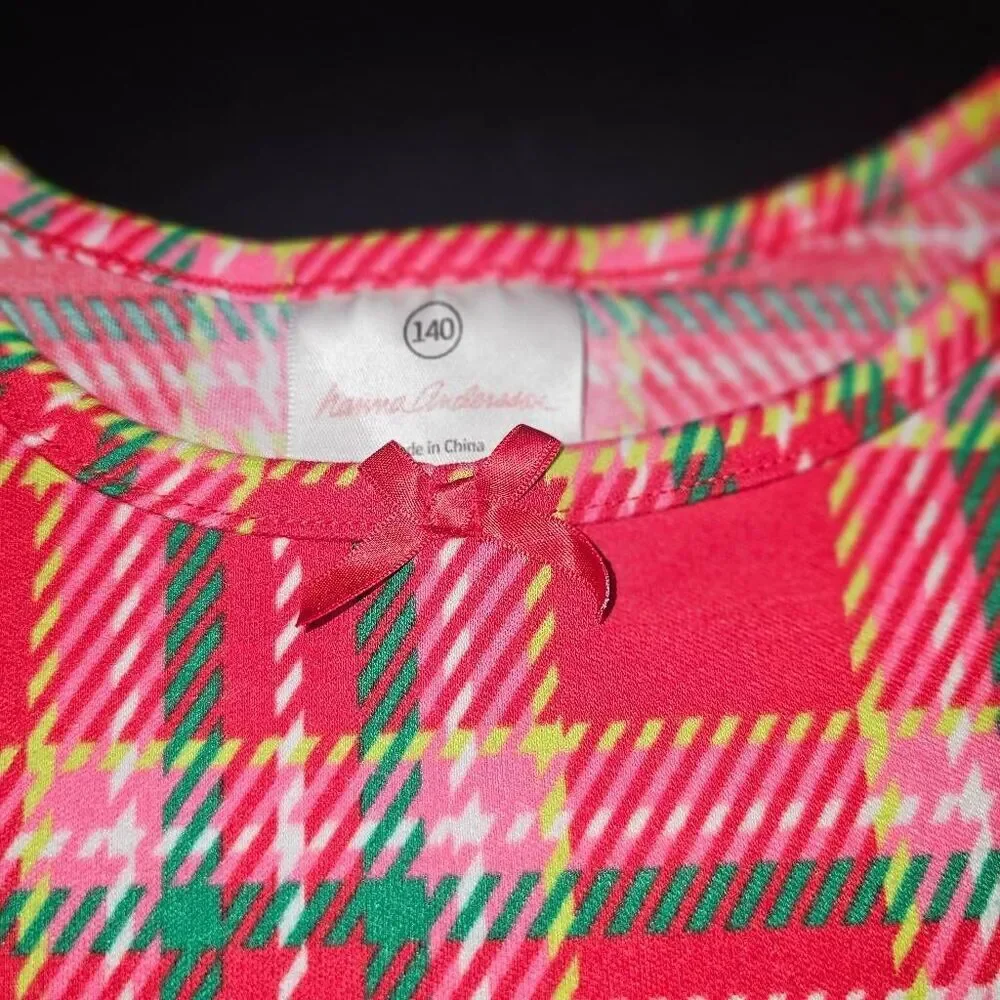 Hanna‎ Andersson Girls Red Green Plaid Nightgown 140 10 Christmas
